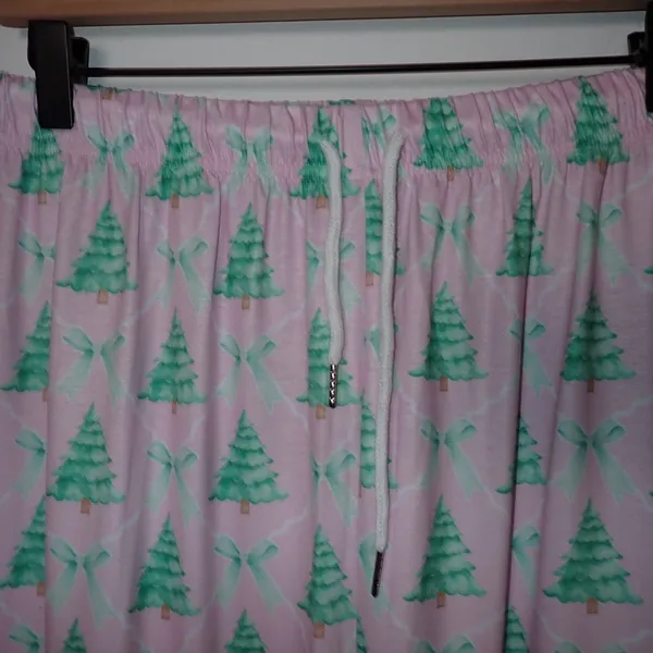 Brand New Coastal Mermaid Pajama Pants Holiday Christmas Trees Pink Bows size L - Image 2