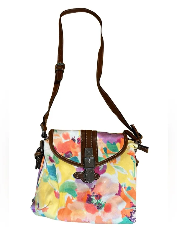 Chaps Pastel Watercolor Canvas Floral Print Crossbody Bag - Image 3