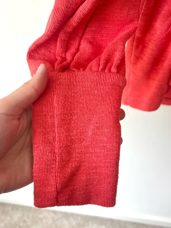 Anthropologie Pilcro Cozy Popover Ruffle Long Sleeves Top Orange Coral V Neck - Image 5