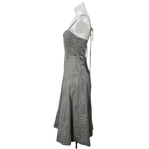 A Dong Silk Gray Sleeveless Tie Cami Square Neck A Line Fit & Flare Midi Dress S - Image 2