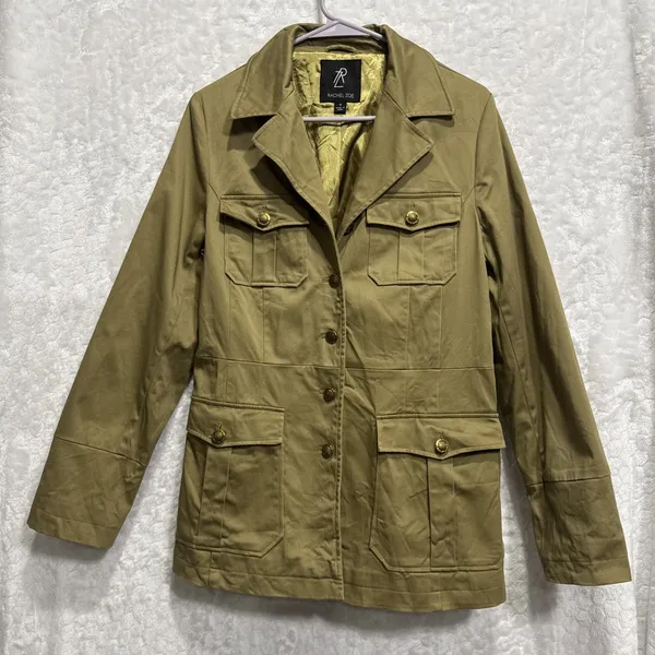 Rachel Zoe Safari Field Jacket S Tan Olive Military Utility Utilitycore Jacket - Image 5