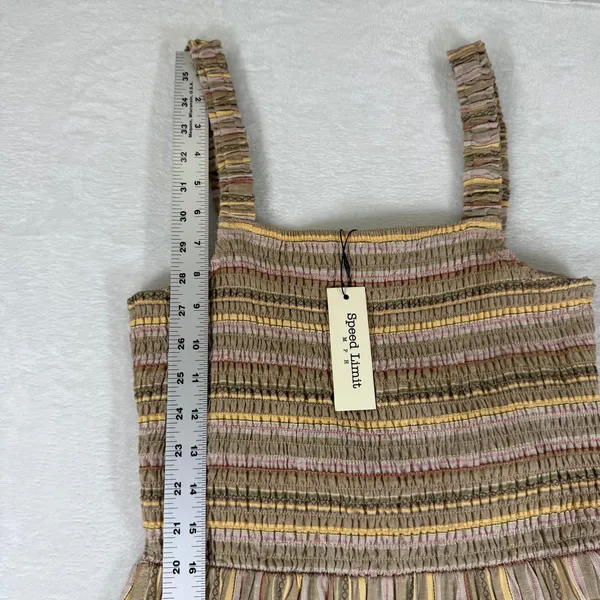 Speed Limit MPH Smocked‎ Striped Maxi Dress Brown Boho Tiered J5735L Size M - Image 6