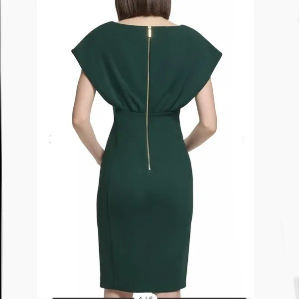 Calvin Klein Green Short Sleeve Stretch Crepe Sheath Dress Office Wedding 6 - Image 6