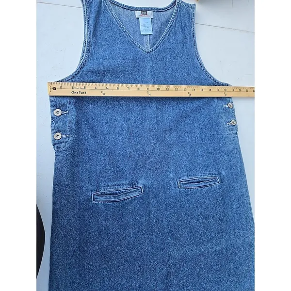 Vintage 90s Denim Jumper Dress Faded Glory Blue Sleeveless Pinafore Button Side - Image 6