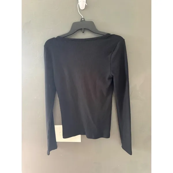 American Eagle Womens Black Ribbed Henley Long Sleeve V-Neck Top Size M‎ - Image 3