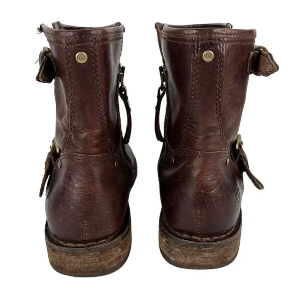UGG Fabrizia Buckle Biker Boots Ankle Boots 7.5 Dark Brown 1001661 - Image 6