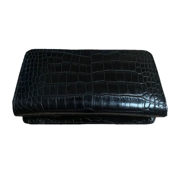 BRIGHTON Zip Around Glossy Black Croc‎ Leather Clutch Wallet - Image 2