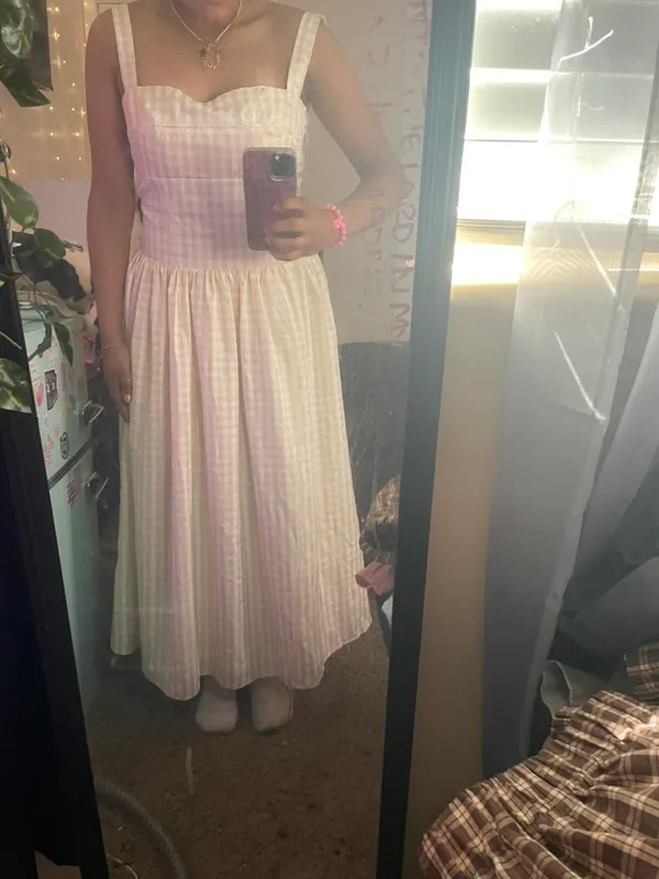 GINGHAM yellow summer corset laced midi dress with pockets - Image 10
