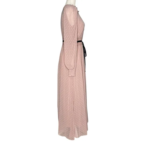 Prairie Dress Maxi S‎ Lace Swiss Dot Ribbon Cottage Romantic Sheer Bishop Sleeve - Image 4