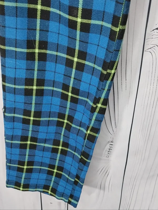 Hot Topic Blue & Green Plaid Punk 90's Alternative Suspender Pants - Image 4