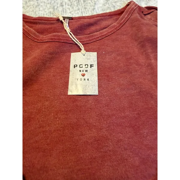 Poof Womens Long Sleeve Tie Shoulder Washed Red Casual Top‎ medium NWT - Image 2