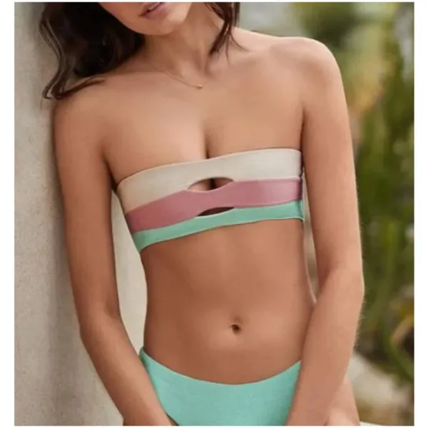 PQ Swim Color Block Bikini Top Divine Shimmer Bandeau Beach Multi Size Small - Image 3