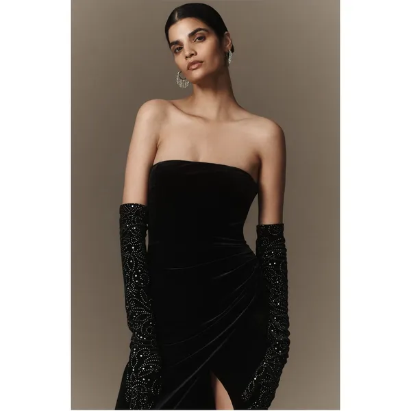 BHLDN Luella Black‎ Velvet Strapless Maxi Dress w/ Slit Size Medium - Image 10