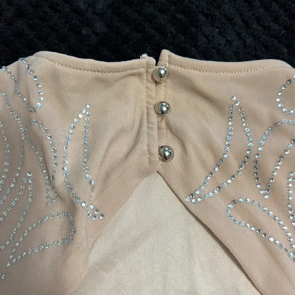 Rhinestone Open Back Mini Dress Slim Fit Mock Neck Backless Long Sleeve Tan Dress Party Dress Prom Wedding - Image 12