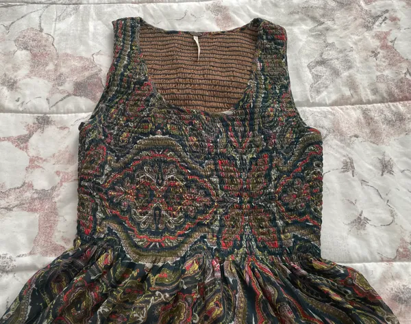 Free People Brown Floral Smocked Fit & Flare Lined Blouse, size XS - Image 9