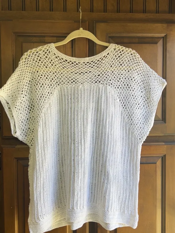 Dressbarn white Crochet Open Weave Short Sleeve Sweater Top XL New - Image 4