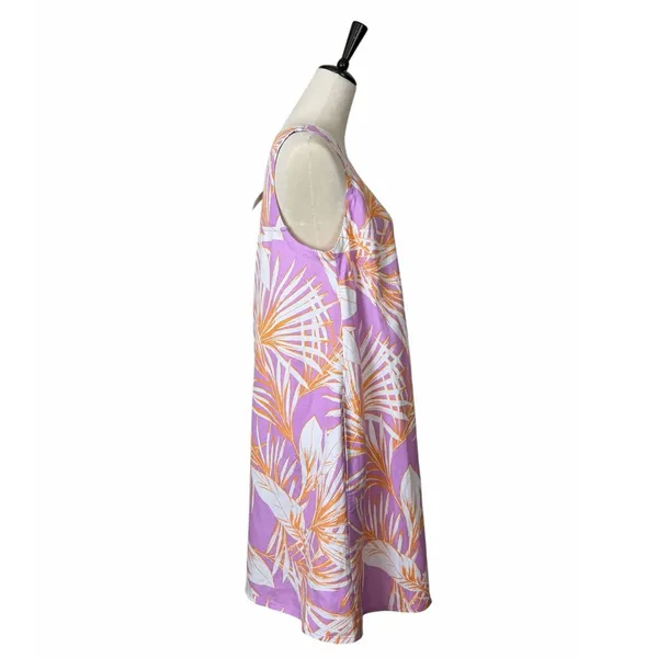 LOFT Tropical Palm Print Linen Blend Dress Women’s Size Medium Purple NWT Cruise - Image 5