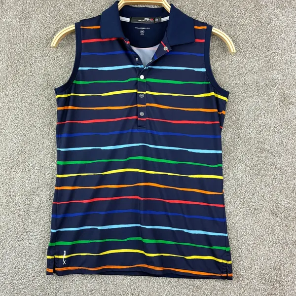 RLX Ralph Lauren Size S Sleeveless Golf Polo Navy Stripe Performance Athletic - Image 2