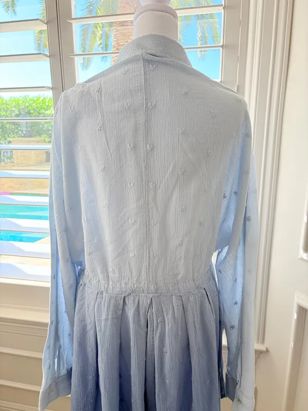 Free People Blue Ombre Button-Front Long Sleeve Dress 100% Cotton - Image 7