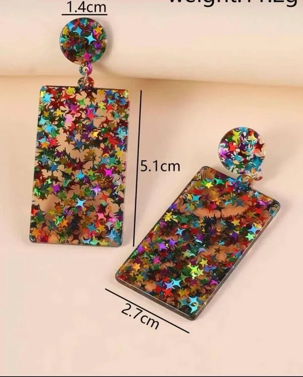 Multicolored Star Resin Rectangle Drop Earrings - Image 4