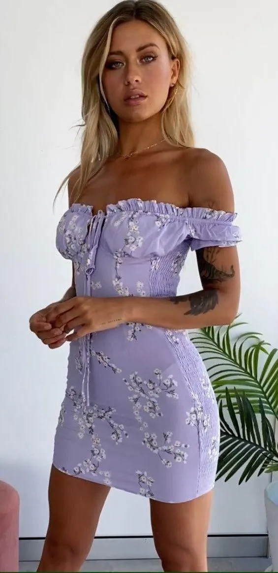 Beginning Boutique purple off shoulder mini dress - Image 2