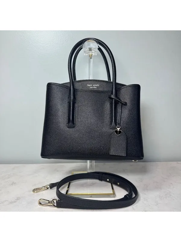 Kate Spade Black Leather Margaux Satchel Tote with Crossbody Strap - Image 3
