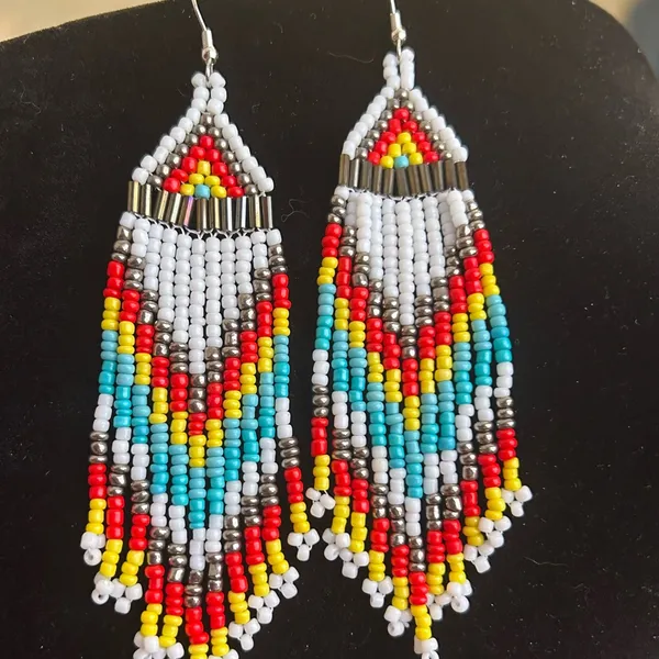 New..Colorful Seed Beaded Dangle Earrings Red - Image 2