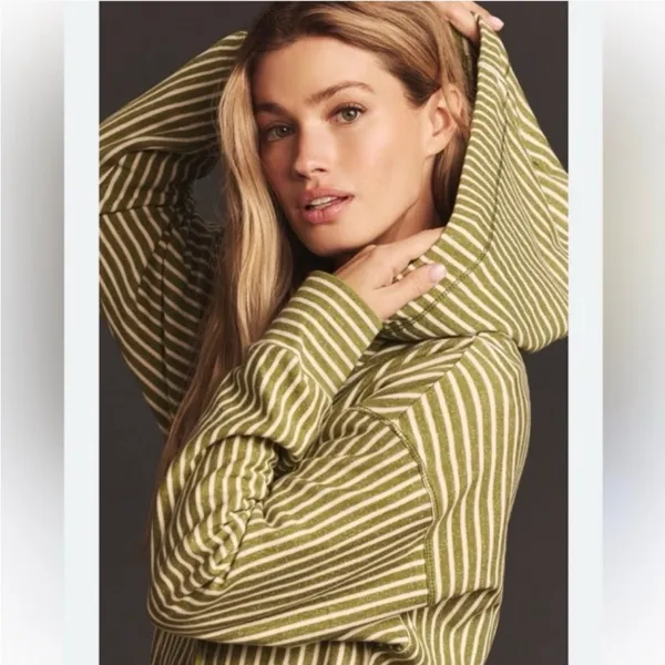 Anthropologie Pilcro Green Wharfside Striped Hoodie‎ 100% Cotton Size M - Image 2