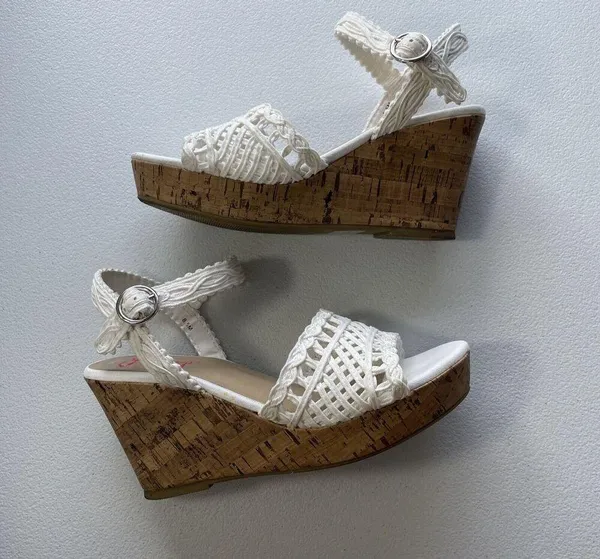 Jellypop Gabrielle Women Cork Wedge Heel Sandals 8.5M White Comfort Fit BohoChic - Image 4