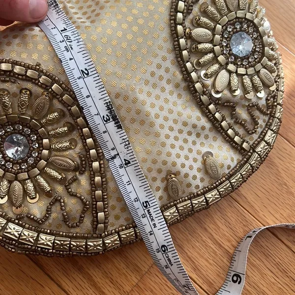Vintage Unique Gold Beaded Embellished Fortune Cookie Mini Handbag - Image 8
