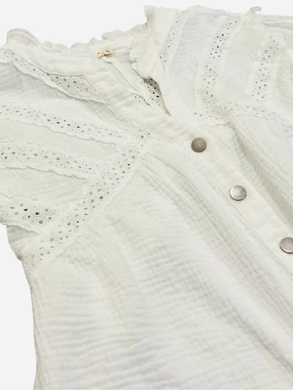 POL White Eyelet Button-Front Blouse - Image 3