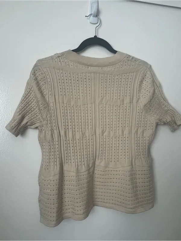 Open-Front Short-Sleeve Cardigan in Beige - Image 3