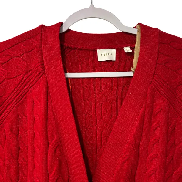 Red Cable Knit Cardigan Sweater Traditional Button Front Preppy Holiday Cyrus XL - Image 2