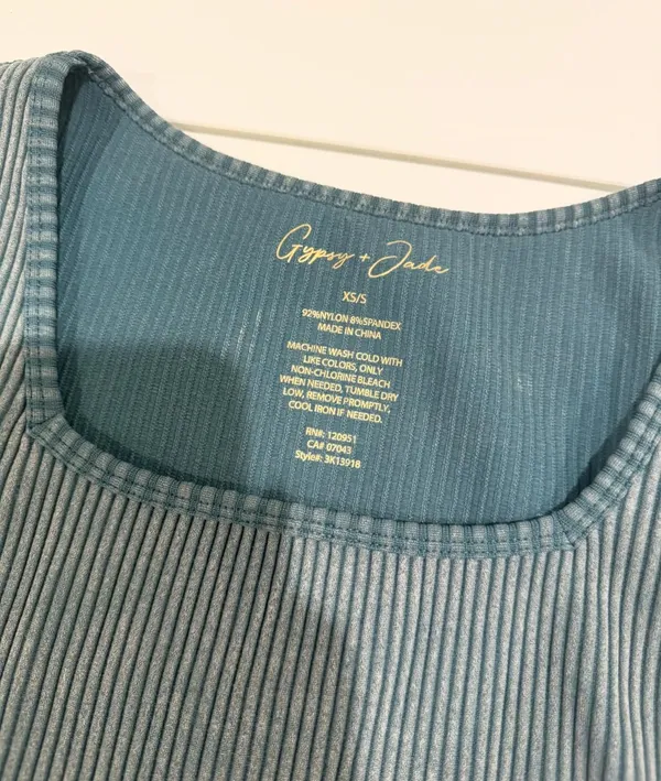 Ribbed Square Neck Top Blue - Image 2