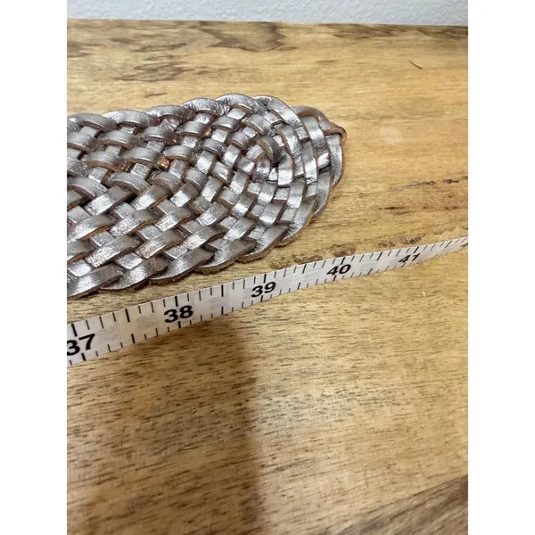 Gap Boho Metallic Silver Braided Leather Belt Wide Woven Twisted Womens Medium - Image 6