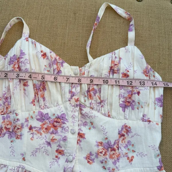 And Now This Women’s Floral Sweetheart Mini Dress Medium Cottagecore Linen Blend - Image 5