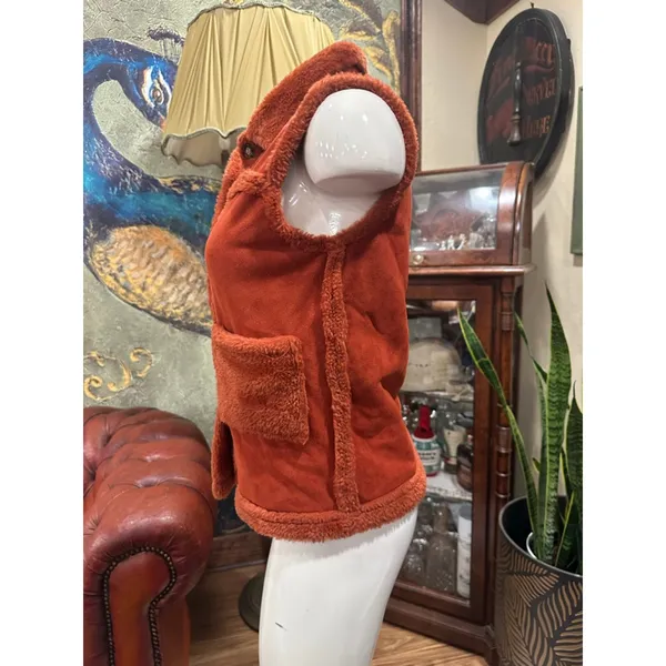 Women's Unbranded Vest Orange Faux Shearling - Image 3