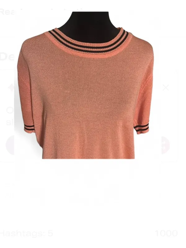 Elegant Coral Short Sleeve Sweater Size XL - Image 3