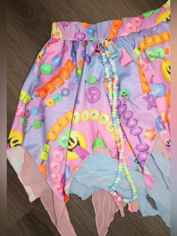 iHeartRaves Kandi Fairy Pixie Hem Mesh Rave Mini Skirt Pastel Bead Print size 1X - Image 5