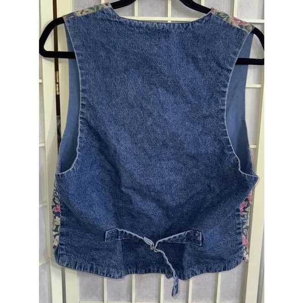 Vintage Banana Republic Safari & Travel Floral Cotton Denim Printed Jean‎ Vest M - Image 2