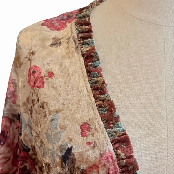 Easel Boho Fairy Velvet Tiered Floral Kimono Jacket Size S Cottage Whimsigoth - Image 3