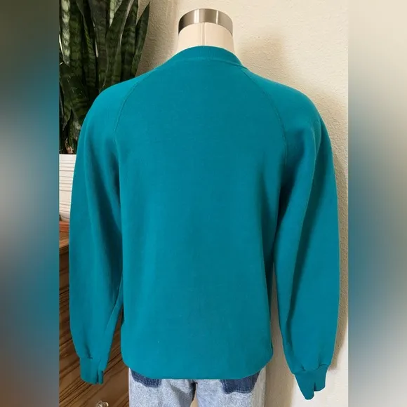 Vintage Howling Coyote Graphic Sweatshirt USA‎ Made Teal Medium - Image 2