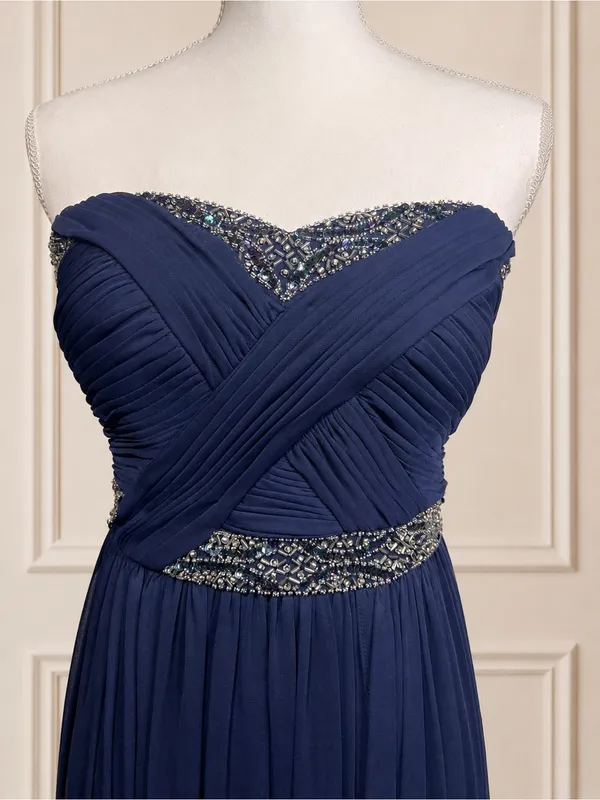 Bloomingdale’s AQUA Navy Blue Beaded Strapless Chiffon Formal Gown Dress Size 4 - Image 3