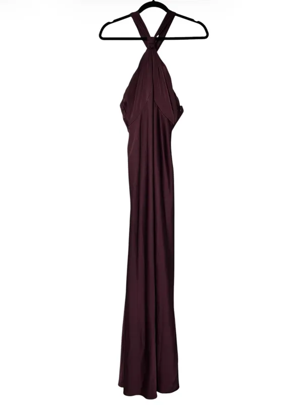 Liv Foster Satin Halter Gown burgundy - Image 3