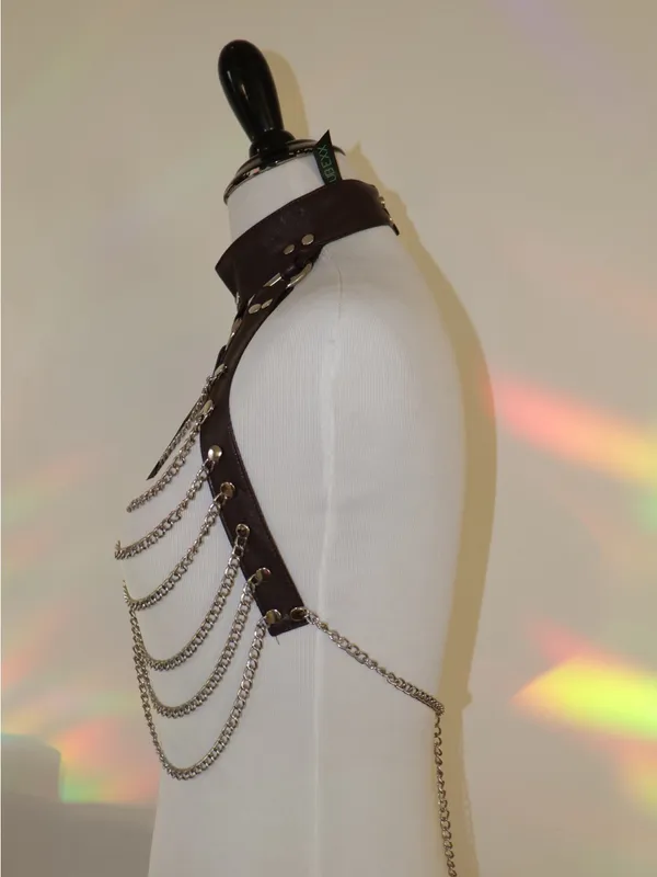 Dolls Kill Black Gothic Body Chain Harness brown and silver s/m - Image 4