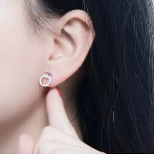 Circle‎ CZ Stud Earrings | White Gold Plated Silver - Image 9