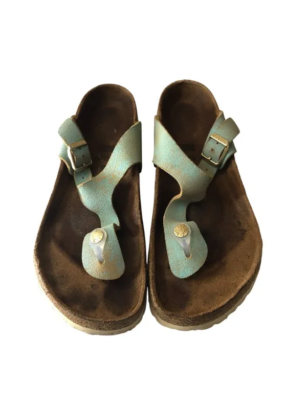 Birkenstock Gizeh Thong Sandals Washed Metallic Aqua 39 Women's Size 8 - Image 2