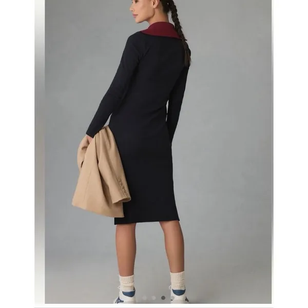 NWT Anthropologie Daily Practice Ribbed Knit 1/4 Zip Mock Neck Midi Dress Size S - Image 2