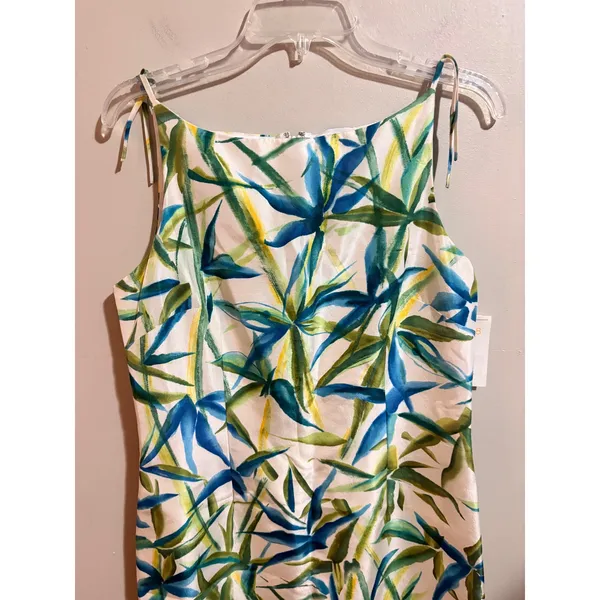 Liz Claiborne Silk Sheath Dress Womens 8 White Blue Green New Tropical Mini Tie - Image 10