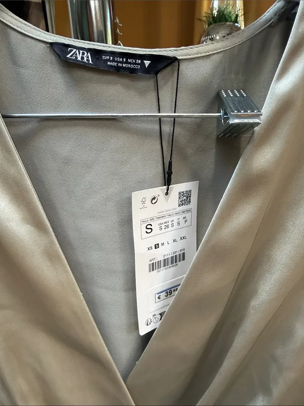 Zara Metallic Silver Satin Mini Wrap Dress - Image 2